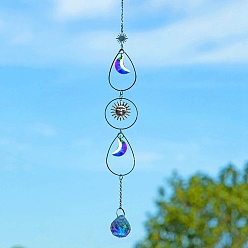 Teardrop Металлические подвесные ловцы солнца, Стеклянная кисточка для домашнего и садового подвесного украшения, слеза, 430x35 мм