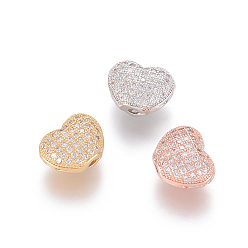 Mixed Color Brass Micro Pave Cubic Zirconia Beads, Hollow, Heart, Clear, Mixed Color, 9x11x5.5mm, Hole: 1.5mm