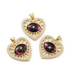 Разноцветный Подвески в форме сердца из латуни с прозрачным кубическим цирконием, с полимерным глазным яблоком, без кадмия, без никеля и без свинца, реальный 18 k позолоченный, красочный, 24x23x5 мм, отверстие : 3.5x5 мм