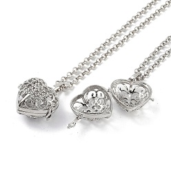 Platinum Brass with Rhinestone Pendant Necklaces, Iron Rolo Chains, Heart, Platinum, 32.28 inch(820mm)