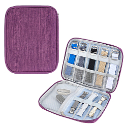 Purple 1Pc Potatble Nylon Jewelry Organizer Zipper Bags, for Rings Earrings Necklaces Bracelets, Rectangle, Purple, 22.5x17.5~18x0.9~1.5cm