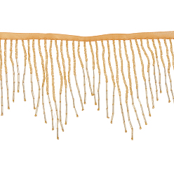 Золотистый 1.8 ярдов стеклянные бусины бахрома кисточка кружево отделка лента, хлопок лента, аксессуары, золотые, 5-1/2 дюйм (140 мм)