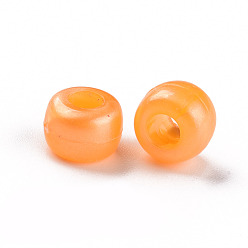 Orange Plastic Pearlized Beads, Barrel, Orange, 9x6mm, Hole: 3.5mm, about 1900pcs/500g.