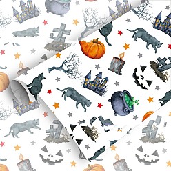 Белый Бумага для упаковки подарков на тему хэллоуина, прямоугольник с замком, котом, звездой, тыквой, узором, оберточной бумагой, украшением, белые, 750x510 мм