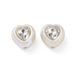 Floral White Baking Painted Acrylic & Rhinestone Beads, Heart, Fcaeted, Floral White, 14x14x12mm, Hole: 2.5mm