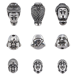 Antik Silber Farbe 12pcs 3 Stil 304 Edelstahlperlen, Buddha, Antik Silber Farbe, 9.5~14x7~10x6~7.5 mm, 4 Stück / Stil