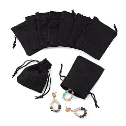 Черный 20шт. прямоугольные упаковочные мешочки из полиэстера, имитирующие мешковину, на завязках, на Рождество, свадьба и упаковка поделки, чёрные, 9x7 см