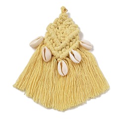 Светло-хаки Подвески из полипропилена, с фурнитурой из сплава и подвесками из ракушек, ромб, светлый хаки, 130~135x42~44x9~10 мм, отверстие : 5 мм