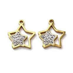 Золотой 304 подвески из нержавеющей стали и глиняных страз, звезда, ионное покрытие (ip), золотые, 17.5x16x2.5 мм, отверстие : 1.8 мм