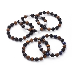 Gemischte Stein Natürlichen Edelstein Stretch-Armbänder, mit nichtmagnetischen synthetischen Hämatitperlen und Holzperlen, Rund & abacus, 2 Zoll (5.2 cm)