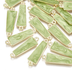 Yellow Green Alloy Enamel Links connectors, Trapezoid, Light Gold, Yellow Green, 30x9x2mm, Hole: 1.5mm