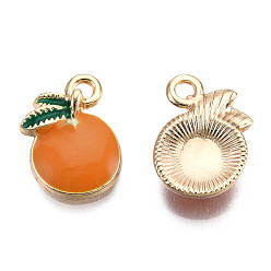 Темно-Оранжевый Подвески из эмали и сплава, без кадмия и без свинца, оранжевые, золотой свет, темно-оранжевый, 16x12x4 мм, отверстие : 2 мм