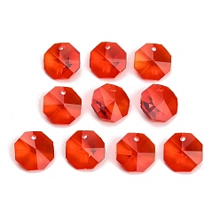 Red Glass Chandelier Pendants, Octagon Charm, Faceted, Red, 14x14x7.5mm, Hole: 1.4~1.6mm