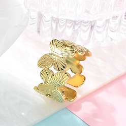 Бабочка 304 открытая манжета из нержавеющей стали для женщин, реальный 18 k позолоченный, бабочка, 12 мм, регулируемый