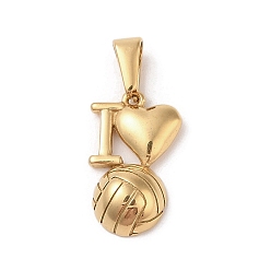 Золотой Вакуумное покрытие pvd 304 подвески из нержавеющей стали, я люблю волейбольное очарование, золотые, 21x12.5x4.5 мм, отверстие : 6x3 мм