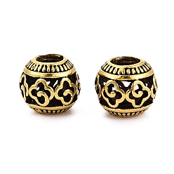 Античное Золото Европейские сплавочные бусины тибетского стиля , бусины с большим отверстием, полая рондель с клевером, античное золото , 11x9.5 мм, отверстие : 4.5~5 мм