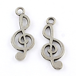Античное Серебро Тибетский стиль сплава цинка подвески, без свинца и без кадмия, скрипичный ключ, античное серебро, 26x10x1 мм, отверстие : 2 мм, Около 714 шт / 500 г
