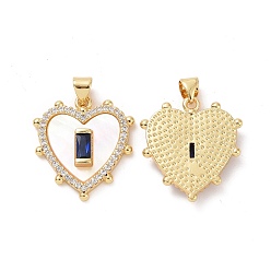 Морской Синий Латунные микро проложить кубического циркония подвески, без кадмия и без свинца, с оболочкой, сердце прелести, Marine Blue, 23x21x4 мм, отверстие : 3.5x4.5 мм