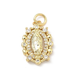 Oval Латунные микро проложить кубического циркония подвески, прелести девы марии, стойки покрытие, долговечный, без кадмия и без свинца, реальный 18 k позолоченный, овальные, 19x12.5x3 мм, Перейти кольцо: 5x1 мм, внутренний диаметр: 3 мм