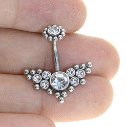 Angel & Fairy Кольца для пупка из нержавеющей стали с прозрачным кубическим цирконием 15 калибра, пирсинг пупка кольца, изогнутая штанга украшения для тела для женщин, цвет нержавеющей стали, ангел и фея, 11 мм, штифты : 1.6 мм
