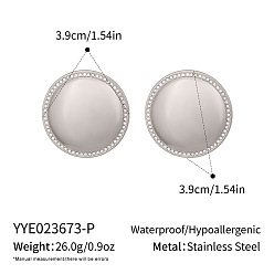 Stainless Steel Color 304 Stainless Steel Rhinestone Stud Earrings for Women, Round, Stainless Steel Color, 39x39mm