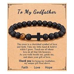 Смешанные камни Крест натуральный тигровый глаз и матовый черный обсидиан круглые бусины эластичные браслеты для мужчин и женщин, 7-1/8 дюйм (18 см)