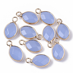 Васильковый Стеклянные подвески, с золотой рамкой из латуни с открытой спиной, граненые, слеза, васильковый, 17x9x5 мм, отверстие : 2 мм