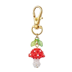 Красный Стеклянный гриб ручной работы с подвесками в виде листьев из акрила, Поворотные застежки-лобстеры из сплава, подвески для украшений сумок, красные, 63 мм