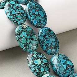 Bleu Vert Perles de jaspe impérial synthétiques, teint, Ovale Plat, sarcelle, 30~30.5x20.5x7.5~8mm, Trou: 1.2mm, Environ 14 pcs/chapelet, 15.55'' (39.5 cm)