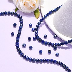 Lapis Lazuli Natural Lapis Lazuli Beads Strands, Grade A-, Round, 6mm, Hole: 1mm, about 62pcs/strand, 16 inch