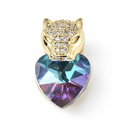 Бирюза Настоящие позолоченные подвески из латуни с микропаве из прозрачного кубического циркония, со стеклом, долговечный, без кадмия и без свинца, леопард с сердечком, бирюзовые, 18 мм, отверстие : 20x12x10.5 мм