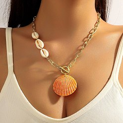 Темно-Оранжевый Летние пляжные натуральные ракушки подвески стеклянные бусины ожерелья для женщин, золотые, темно-оранжевый, 19.69 дюйм (50 см)