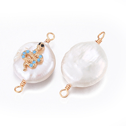 Темно-Голубой Соединители звеньев натурального жемчуга, с латунной кубической фурнитурой, самородки со змеей, золотые, глубокое синее небо, 18~27x11~16x5~12 мм, отверстие : 1.6~2 мм