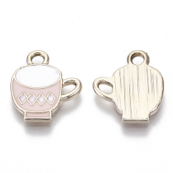 Pink Alloy Charms, with Enamel, Light Gold, Table Cup, Pink, 15x13x2mm, Hole: 2mm