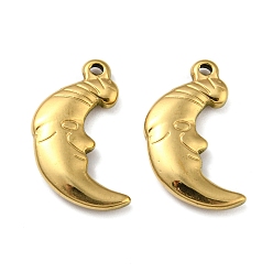 Real 18K Gold Plated Ion Plating(IP) 316L Surgical Stainless Steel Pendants, Moon with Human Face Charm, Real 18K Gold Plated, 20x12x3mm, Hole: 1.2mm