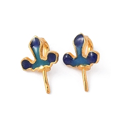 Королевский синий Латунные эмалевые ушковые штифты для крепления колышков, за половину пробурено бисера, стойки покрытие, долговечный, без свинца и без кадмия, лист, королевский синий, 12x8.5x5 мм, отверстие : 4x2.5 мм, штифты : 0.8 мм