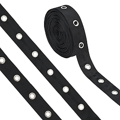 Черный 10 ярдов полиэстеровых атласных лент с узором «елочка» и кольцами-люверсами, для аксессуаров для одежды, чёрные, 1 дюйм (26 мм)