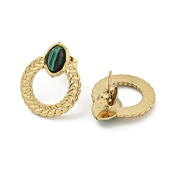 Malachite Ion Plating(IP) Real 18K Gold Plated 304 Stainless Steel Ring Stud Earrings, with Synthetic Malachite, 18.5x15.5mm