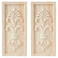 Бланшированный Миндаль Резная накладка из каучукового дерева, центральная цветочная длинная аппликация, для двери шкафа кровать неокрашенный декор, Европейский стиль, прямоугольные, бланшированный миндаль, 196x90x14 мм