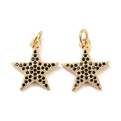 Черный Латунные микропаве прозрачные кубические циркониевые подвески, с целью перехода в кольце, долговечный, реальный 18 k позолоченный, звезда, чёрные, 16x14x1.5 мм, Кольцо: 5x1 mm, внутренний диаметр: 3 мм