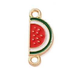 Watermelon Fruit Theme Alloy Enamel Connector Charms, Light Gold, Red, Watermelon, 20x8x1.5mm, Hole: 1.8mm