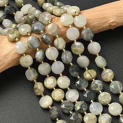 Rutilated Кварц Естественный зеленый Rutilated кварцевые нити бисера, граненый шестиугольный разрез, плоско-круглые, с бисером, 10~10.5x6 мм, отверстие : 1 мм, около 31~32 шт / нитка, 15.35''~15.55'' (39~39.5 см)