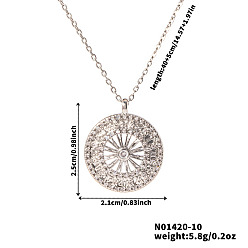 Платина Элегантные латунные ожерелья с подвеской в форме колеса с микропаве из прозрачных кубических цирконий для женщин, идеально подходит для повседневной носки, платина, 15.75 дюйм (40 см)