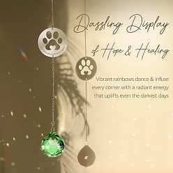 Зеленый Плоские круглые с отпечатком лапы металлические подвесные памятные знаки для домашних животных, стеклянная круглая кисточка для украшения окон на открытом воздухе в саду, зелёные, 450 мм