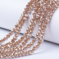 Camel Electroplate Opaque Solid Color Glass Beads Strands, Platinum Plated, Faceted, Rondelle, Camel, 6x5mm, Hole: 1mm, about 85~88pcs/strand, 16.1~16.5 inch(41~42cm)