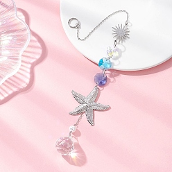 Платина Стеклянные подвесные ловцы солнца, с латунным звеном и 304 подвесками в виде морских звезд из нержавеющей стали, создатель радуги, для наружного украшения сада, платина, 290 мм