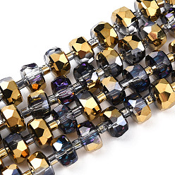 Gold Electroplat Glass Beads Strands, Rainbow Plated, Faceted, Rondelle, Gold, 8x5mm, Hole: 1.2mm, about 80pcs/strand, 22.83 inch