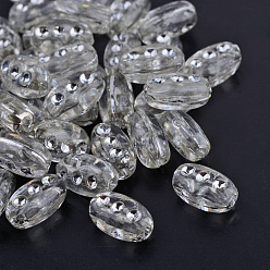Clear Plating Transparent Acrylic Beads, Silver Metal Enlaced, Oval, Clear, 9.5x6x4.5mm, Hole: 1.5mm, about 3300pcs/500g