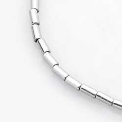 Platinum Plated Electroplate Non-magnetic Synthetic Hematite Beads Strands, Column, Platinum Plated, 3x1mm, Hole: 0.5mm, about 135pcs/strand, 15.7 inch