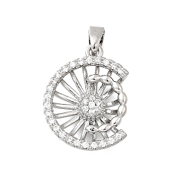 Платина Латунные микро проложить кубического циркония подвески, плоские круглые прелести, платина, 18x14x6 мм, отверстие : 5x2.5 мм